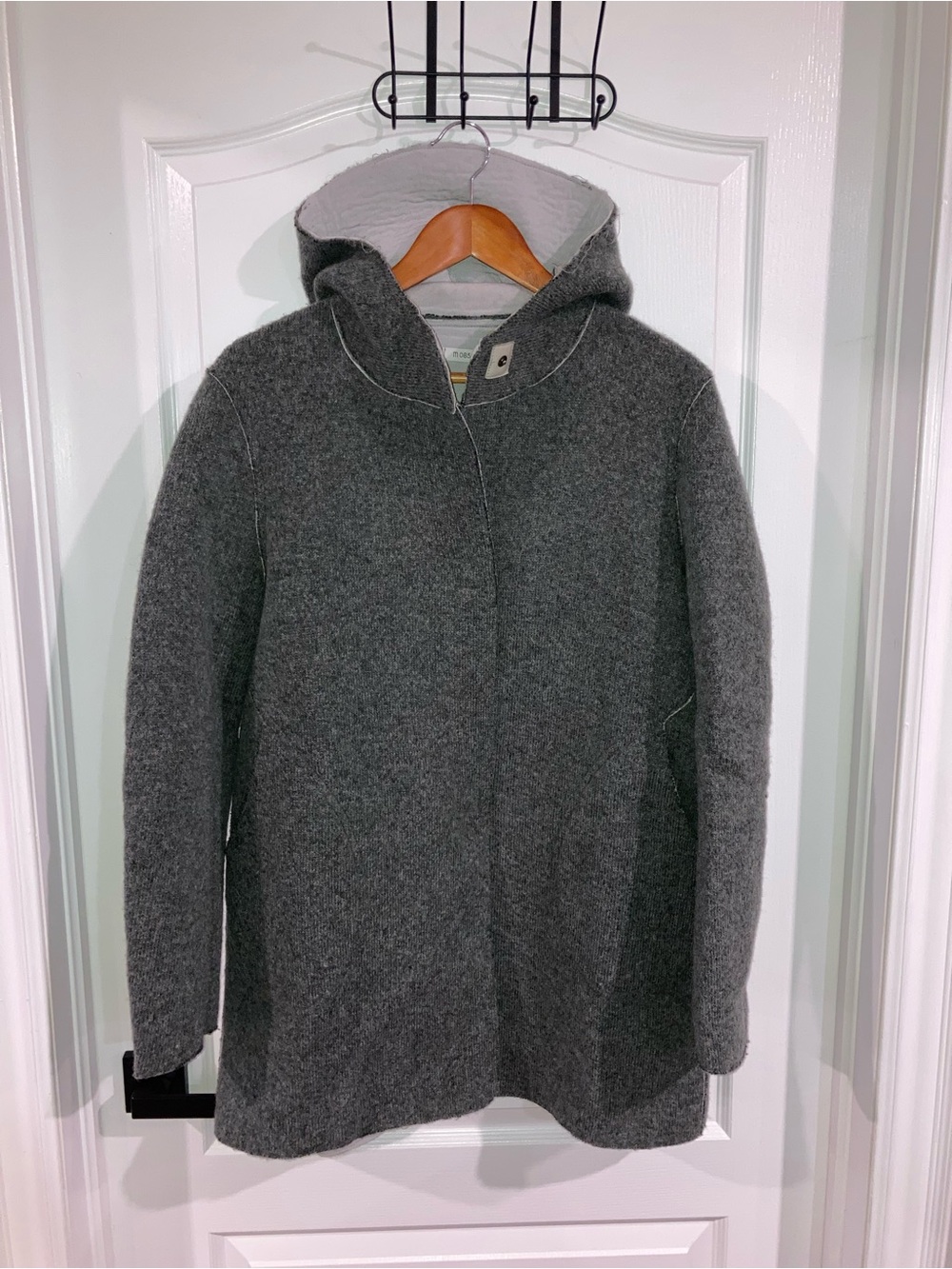 Grey Wool Blend Button Up Hooded Jacket M0851 - size M